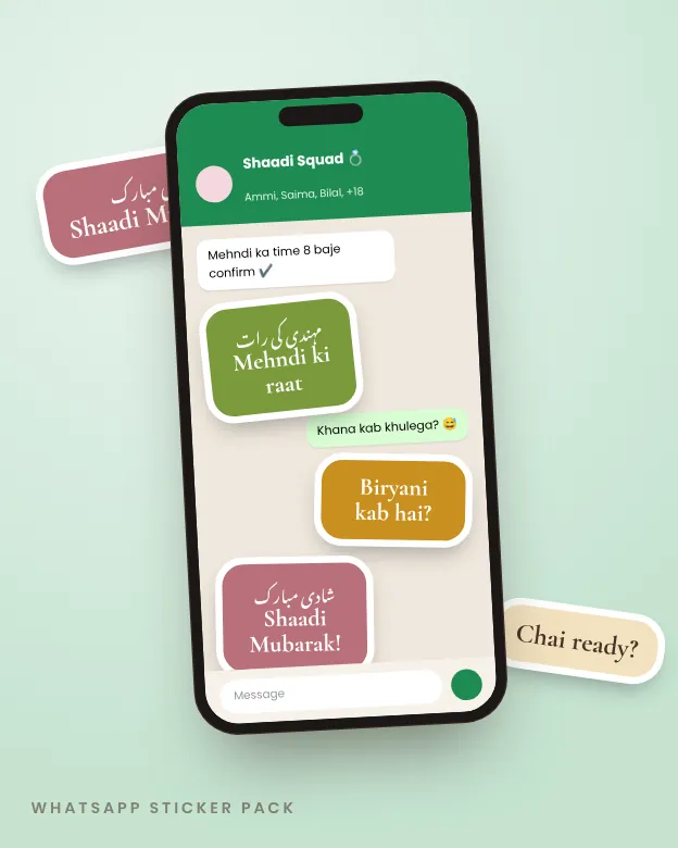 A WhatsApp shaadi group chat with shaadi stickers